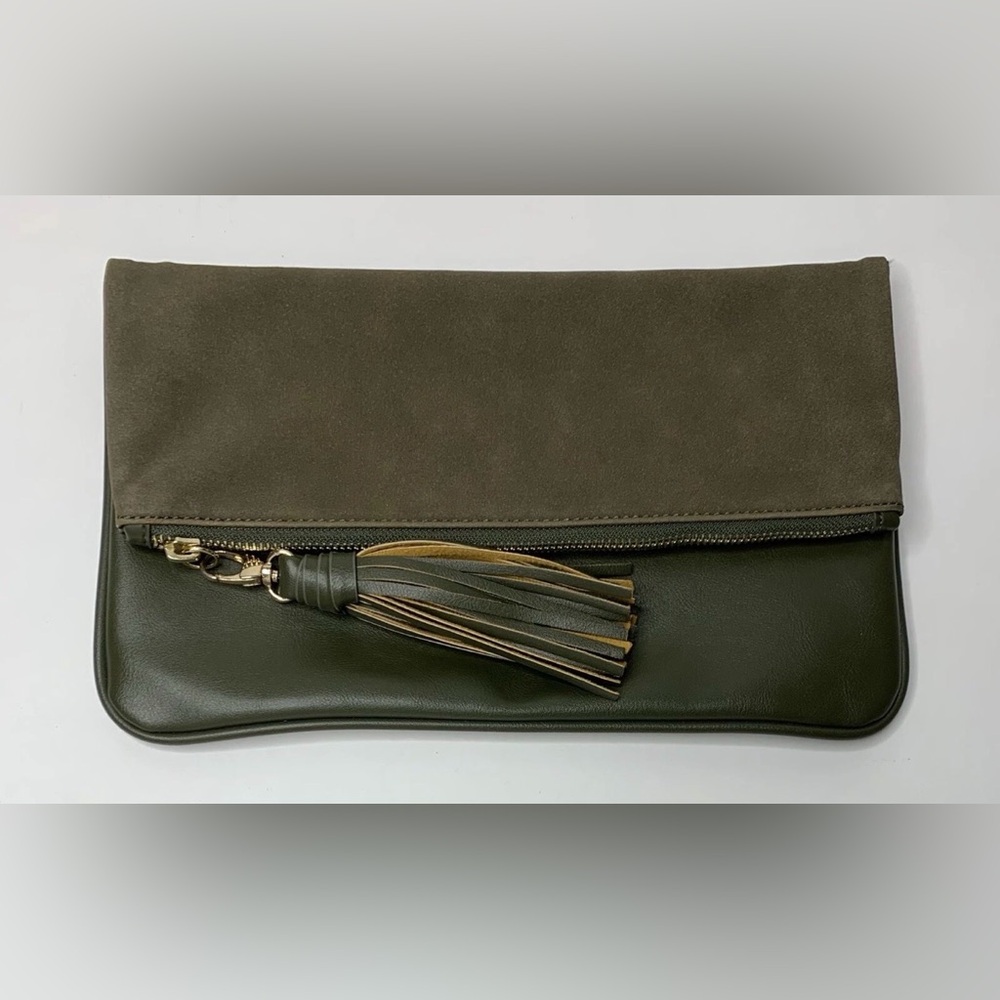 Who What Wear Olive Green Clutch with Tassel
